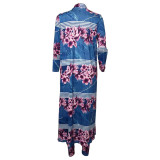 Customize WomenLong Sleeve Printed Robe Leggings Two-Piece Set