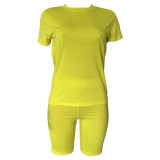 Customize Women Solid Color T-Shirt and Shorts Two-Piece Set