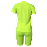 Customize Women Solid Color T-Shirt and Shorts Two-Piece Set