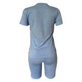 Customize Women Solid Color T-Shirt and Shorts Two-Piece Set