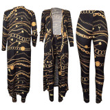 Customize WomenLong Sleeve Printed Robe Leggings Two-Piece Set