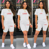 Customize Women Solid Color T-Shirt and Shorts Two-Piece Set