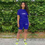 Customize Women Solid Color T-Shirt and Shorts Two-Piece Set