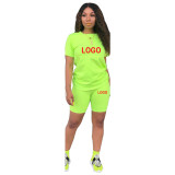 Customize Women Solid Color T-Shirt and Shorts Two-Piece Set
