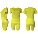 Customize Women Solid Color T-Shirt and Shorts Two-Piece Set