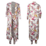 Customize WomenLong Sleeve Printed Robe Leggings Two-Piece Set