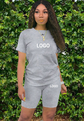 Customize Women Solid Color T-Shirt and Shorts Two-Piece Set