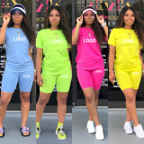 Customize Women Solid Color T-Shirt and Shorts Two-Piece Set
