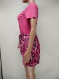 Customize Women Solid Color T-Shirt and Snake Print Shorts Two-Piece Set