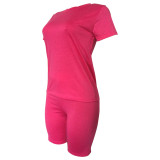 Customize Women Solid Color T-Shirt and Shorts Two-Piece Set