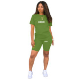 Customize Women Solid Color T-Shirt and Shorts Two-Piece Set