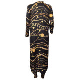 Customize WomenLong Sleeve Printed Robe Leggings Two-Piece Set