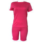 Customize Women Solid Color T-Shirt and Shorts Two-Piece Set
