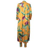 Customize WomenLong Sleeve Printed Robe Leggings Two-Piece Set