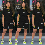 Customize Women Solid Color T-Shirt and Shorts Two-Piece Set