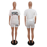 Women printed short-sleeved T-shirt and shorts sports two-piece set