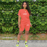 Customize Women Solid Color T-Shirt and Shorts Two-Piece Set
