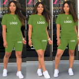 Customize Women Solid Color T-Shirt and Shorts Two-Piece Set