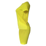 Customize Women Solid Color T-Shirt and Shorts Two-Piece Set