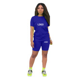 Customize Women Solid Color T-Shirt and Shorts Two-Piece Set