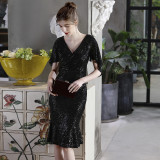 Women Formal Party Evening Gown with Iridescent Sequins