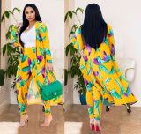Customize WomenLong Sleeve Printed Robe Leggings Two-Piece Set