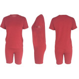 Customize Women Solid Color T-Shirt and Shorts Two-Piece Set