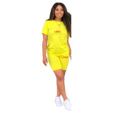 Customize Women Solid Color T-Shirt and Shorts Two-Piece Set