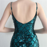 Sequined Strap Slit Bodycon Sexy Long Evening Dress