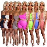 Slash Shoulder Sleeveless High-Rise Shorts Casual Tracksuit