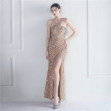 Velvet Sequin Magic Multi-Color One Shoulder Party Wedding Dinner Mermaid Long Evening Gown