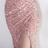 Velvet Sequin Magic Multi-Color One Shoulder Party Wedding Dinner Mermaid Long Evening Gown