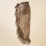 Summer Leopard Beach Holidays Chiffon Print Tie Dye Lace-Up Beach cover-up