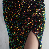 Velvet Sequin Magic Multi-Color One Shoulder Party Wedding Dinner Mermaid Long Evening Gown