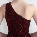 Velvet Sequin Magic Multi-Color One Shoulder Party Wedding Dinner Mermaid Long Evening Gown