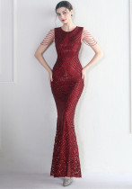 Decorative Crystal Diamond Chain Sequin Embroidery Stripe Positioning Flower Dinner Ceremony Long Evening Dress