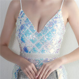 Sequined Strap Slit Bodycon Sexy Long Evening Dress