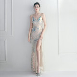 Sequined Strap Slit Bodycon Sexy Long Evening Dress