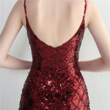 Sequined Strap Slit Bodycon Sexy Long Evening Dress