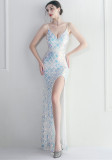 Sequined Strap Slit Bodycon Sexy Long Evening Dress