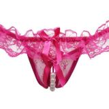 Lace Open Crotch Thong Massage Pearl Sexy Panties Plus Size
