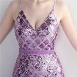 Sequined Strap Slit Bodycon Sexy Long Evening Dress
