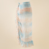 Summer Leopard Beach Holidays Chiffon Print Tie Dye Lace-Up Beach cover-up