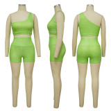 Slash Shoulder Sleeveless High-Rise Shorts Casual Tracksuit