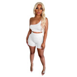 Slash Shoulder Sleeveless High-Rise Shorts Casual Tracksuit