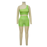 Slash Shoulder Sleeveless High-Rise Shorts Casual Tracksuit