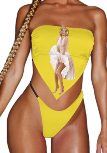 Women's strapless custom swimsuits with pictures sexy two piece face print customized swimwear