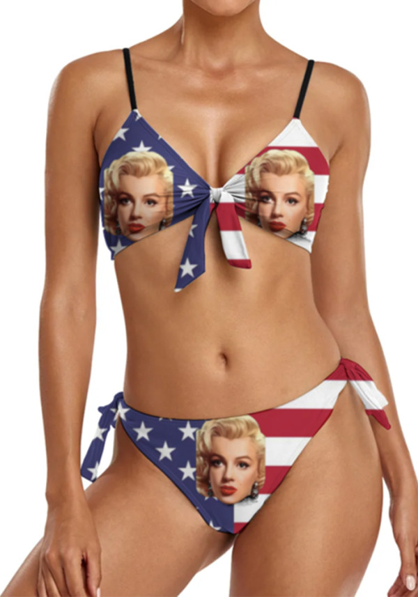 women's custom face swimsuits custom American Flag print sexy two piece bikini