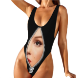Women's Sexy custom bathing suits with face High Waist Backless one piece customizable swimsuits