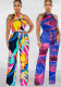 Women Summer Ladies Print Sexy Sleeveless belted Jumpsuit